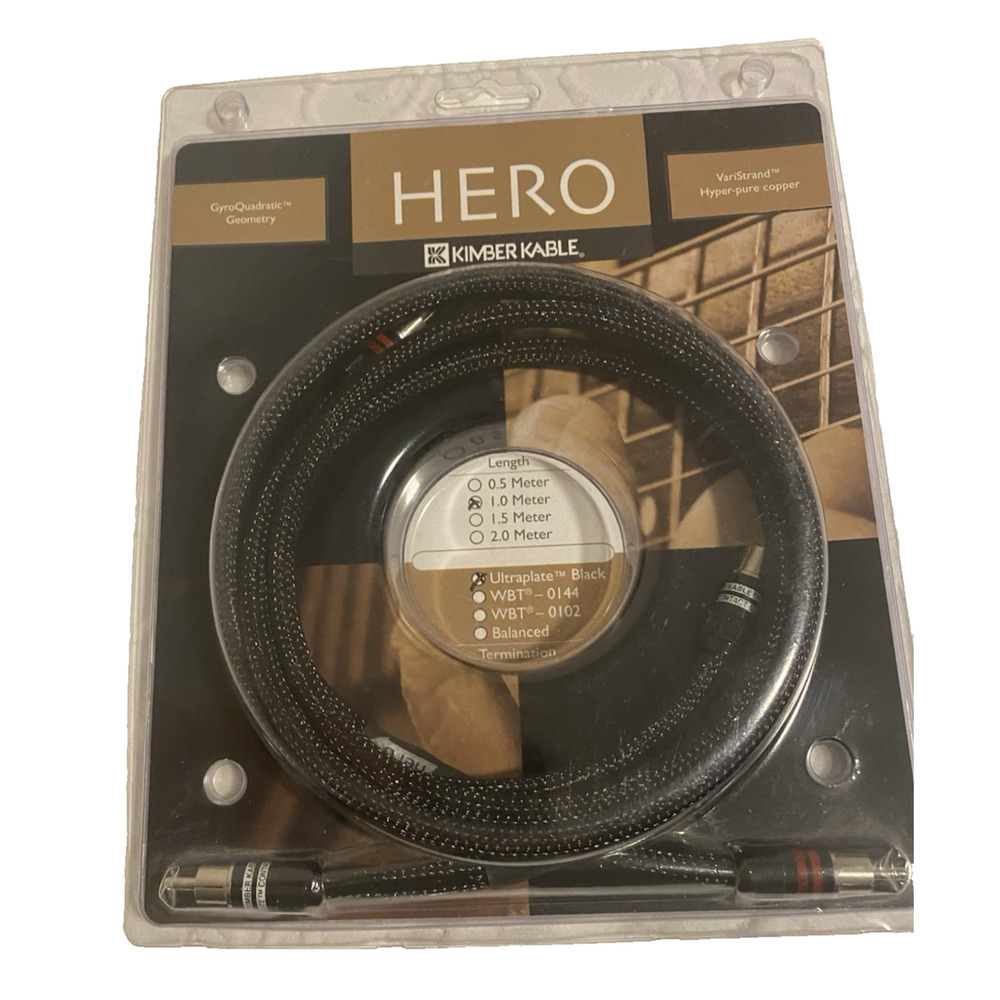 New Kimber Kable Hero 1 Meter Pair with Ultraplate Black RCA Connectors